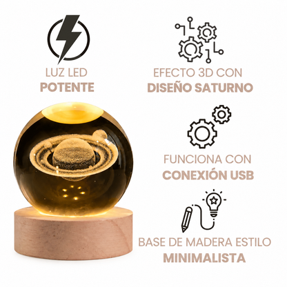 Lámpara Esfera de Cristal 3D Saturno 🌌💫