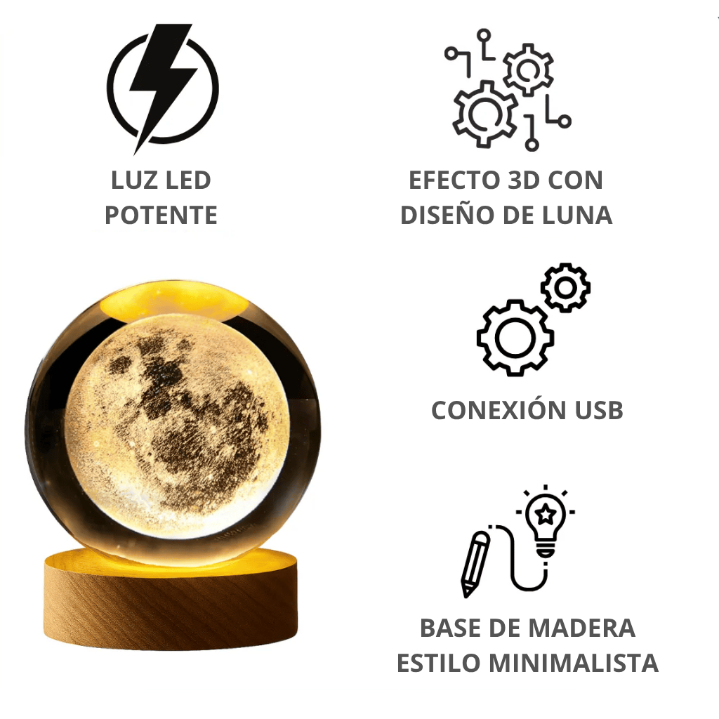 🌙 Lámpara Esfera 3D Luna ✨